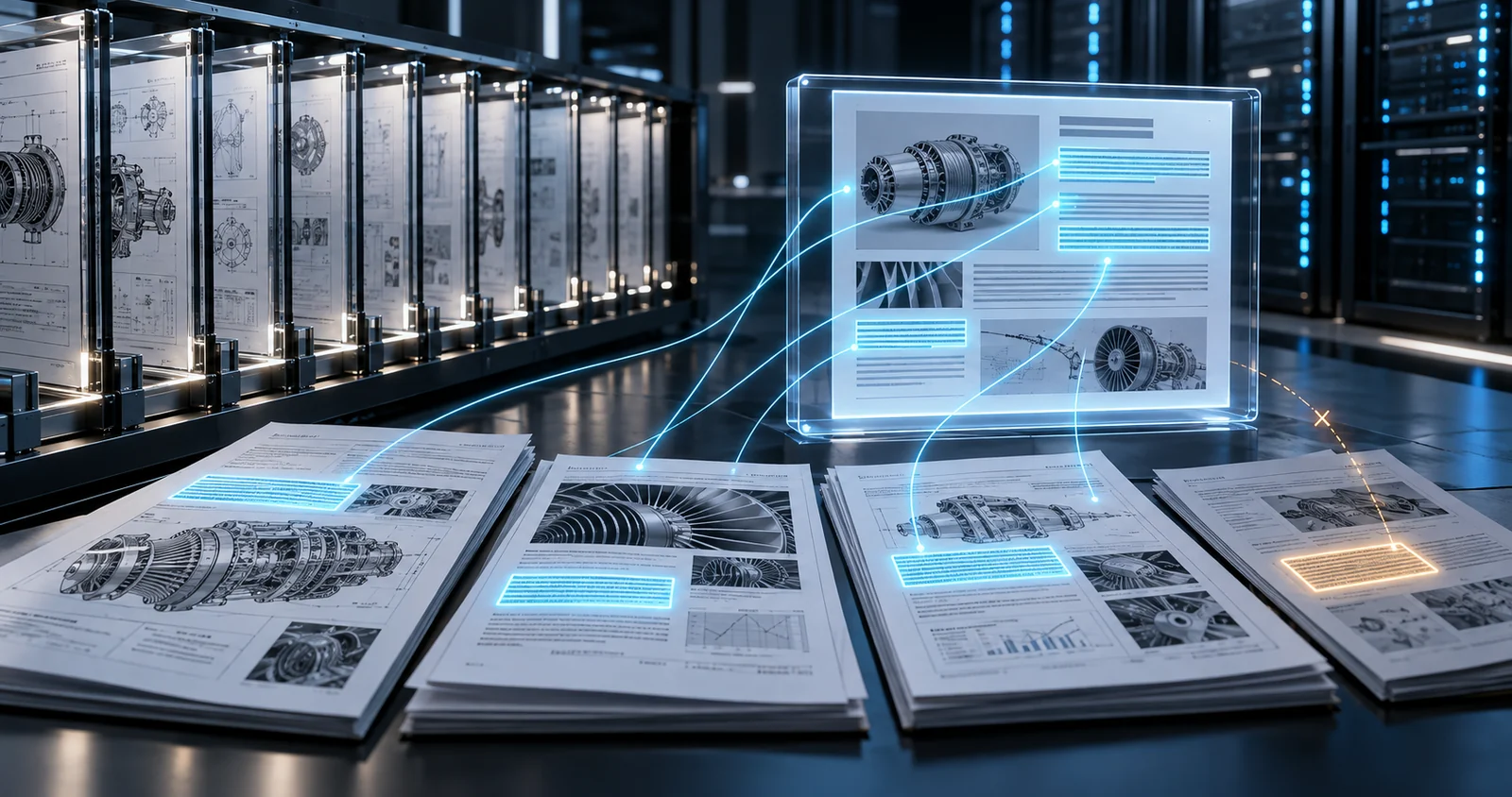 AI concept illustration linking source-document evidence to answer content